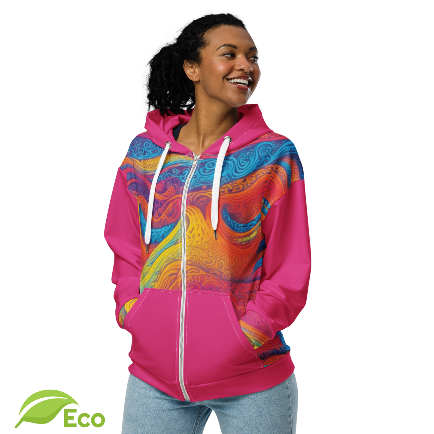 Sweat Zippé ECO "Waves Festival" Fuschia